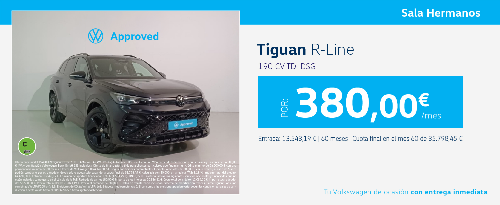 ¡Ocasión! Tiguan R-Line por 380€/mes*